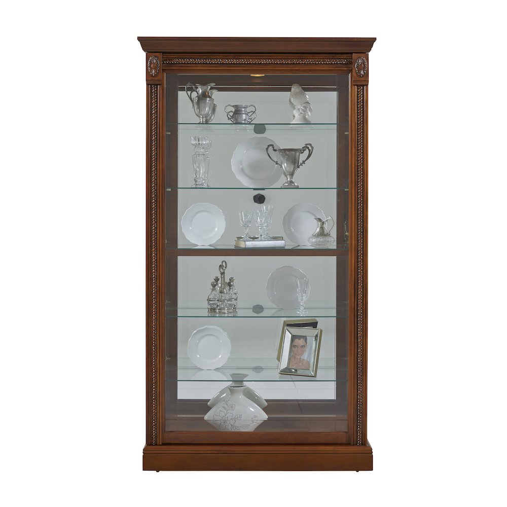 Lighted Sliding Door 5 Shelf Curio Cabinet in Cherry Brown. Picture 3