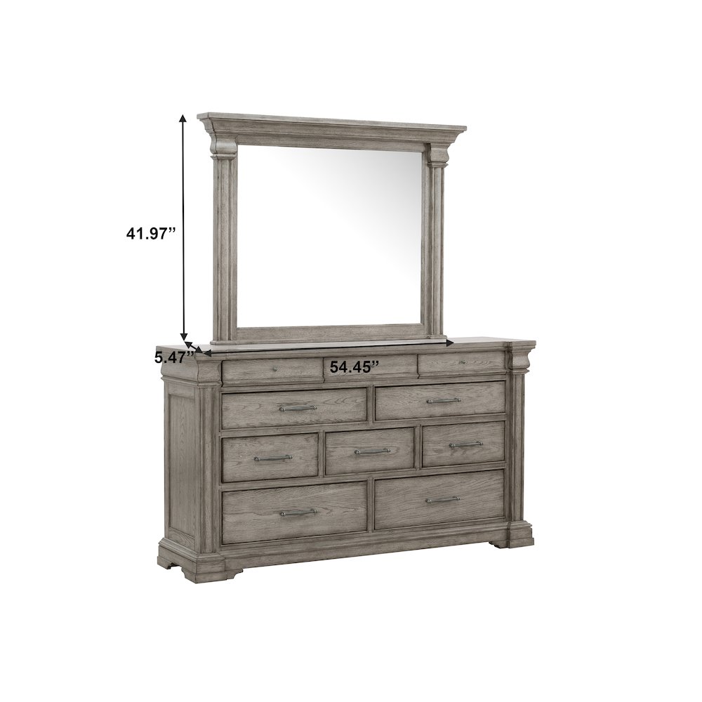 Madison Ridge 10 Drawer Dresser and Framed Mirror in Heritage Taupe. Picture 9