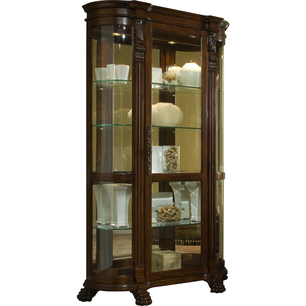Lighted Curved Front 4 Shelf Curio Cabinet in Maple Brown. Picture 2