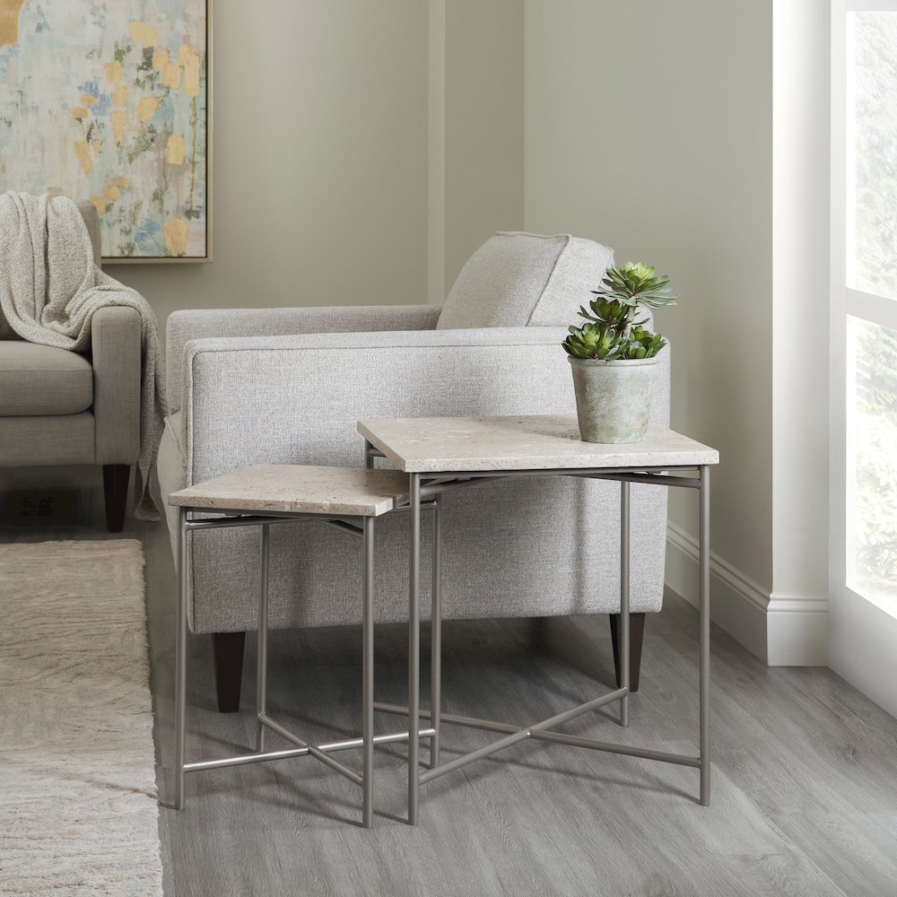Small Stone Top Nesting table. Picture 6