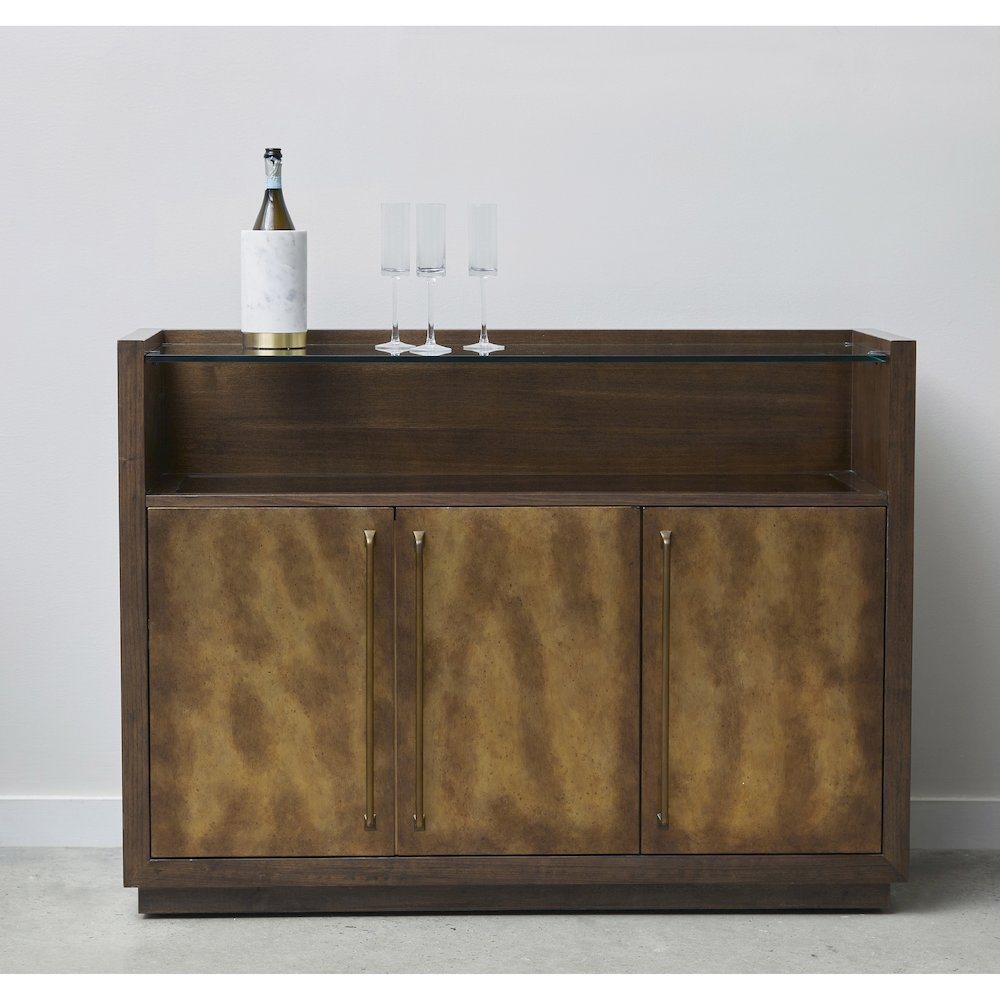 3 Door Bar Cabinet with Glass Shelves. Picture 8