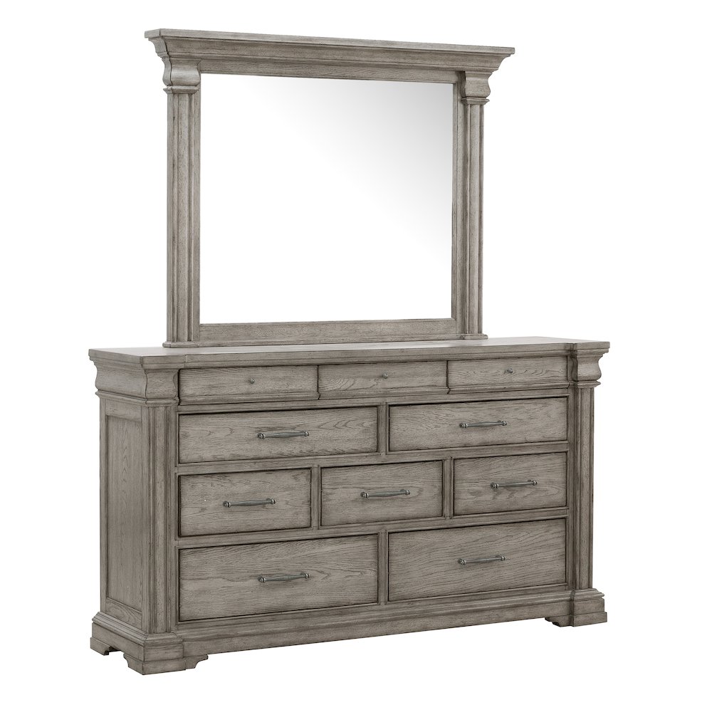 Madison Ridge 10 Drawer Dresser and Framed Mirror in Heritage Taupe. Picture 3