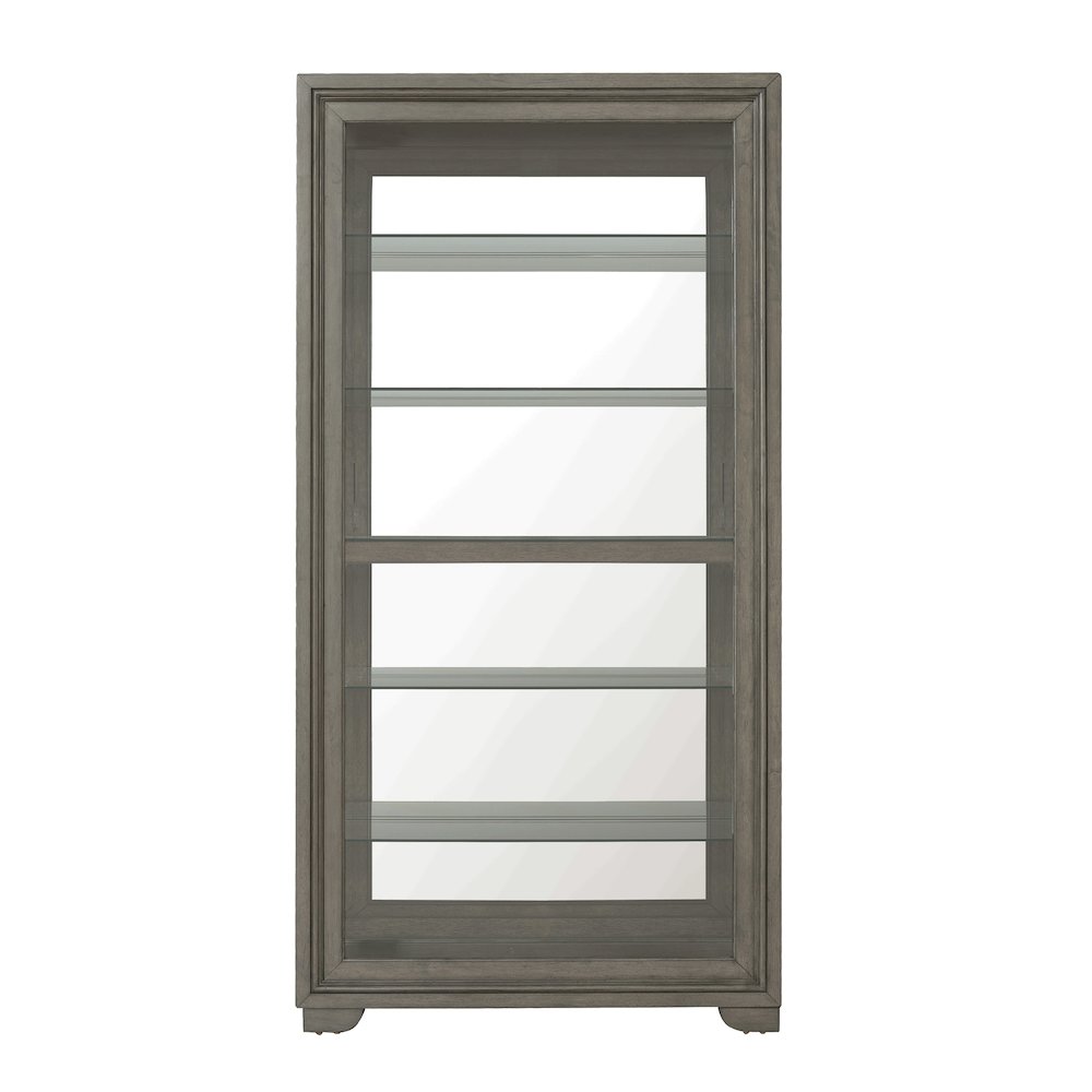Modern Wood Framed 5-Shelf Sliding Door Curio with LED Light. Picture 1