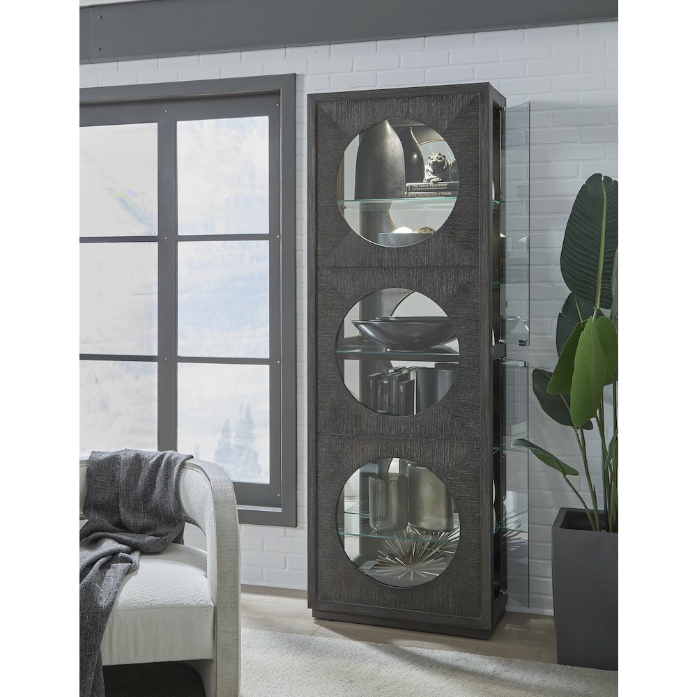 Contemporary Side Entry Curio Cabinet, Dark Wood Finish. Picture 10