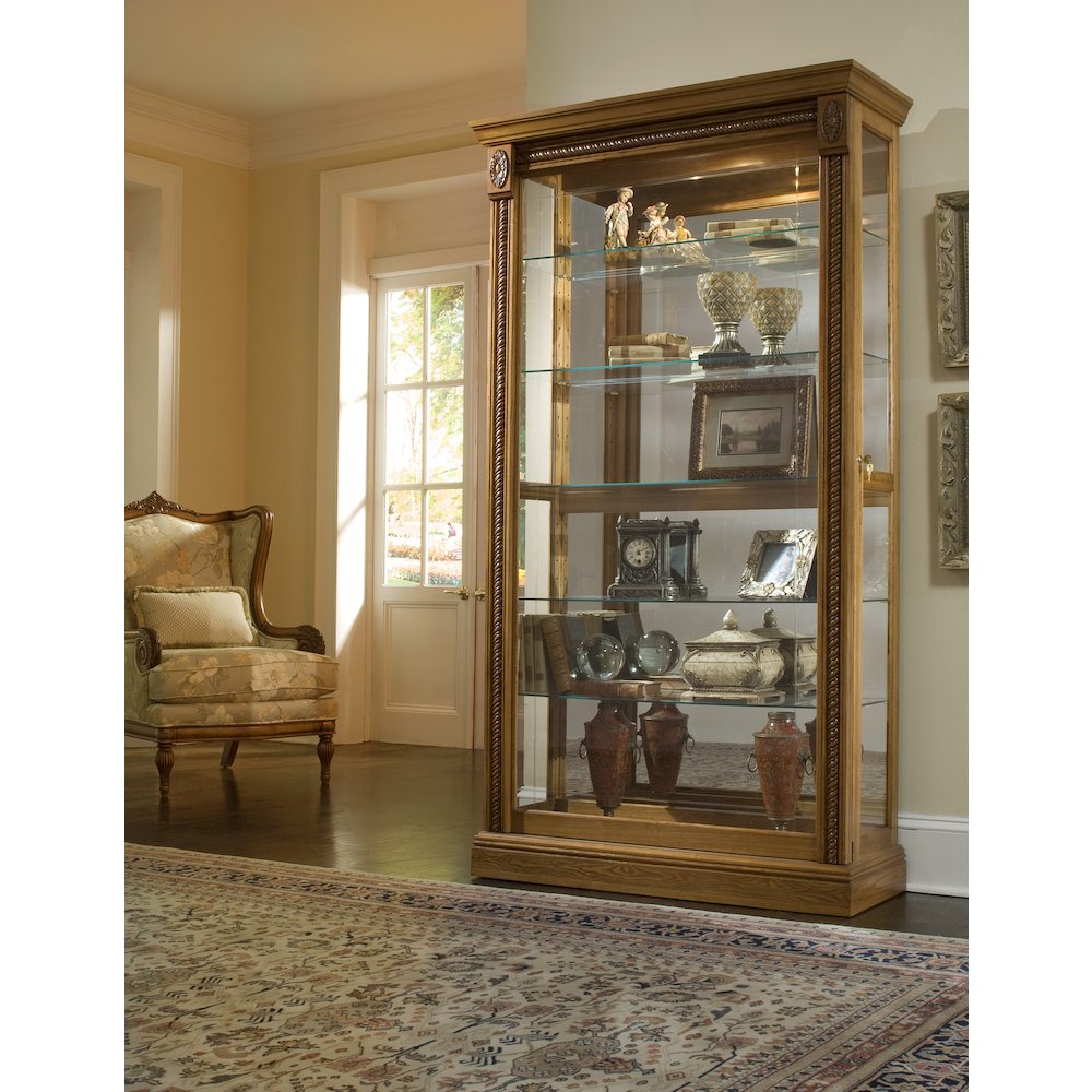 Lighted Sliding Door 5 Shelf Curio Cabinet in Maple Brown. Picture 5