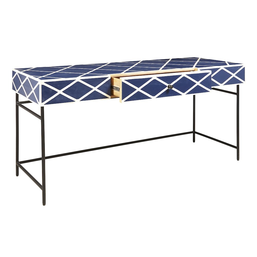 Navy Blue Writing Desk with Storage Drawer. Picture 3