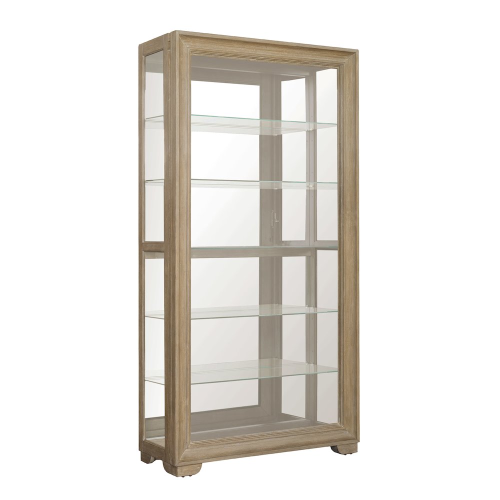 Light Wood Modern 5-Shelf Sliding Door Curio with LED Light. Picture 4