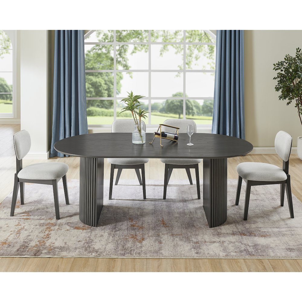 Valencia 5-Piece 80" Oval Gray Oak Finish Dining Set with Dual Pedestal Base. Picture 7