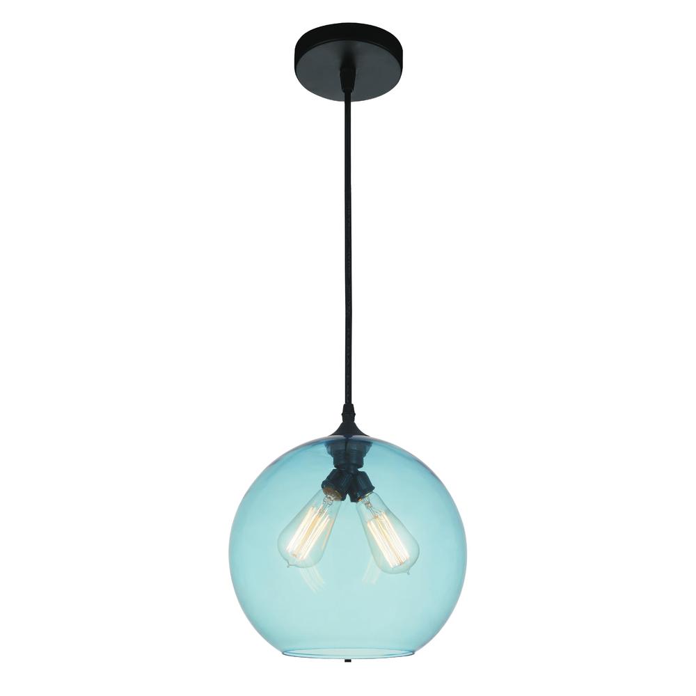 Glass 1 Light Down Mini Pendant With Blue Finish. Picture 3