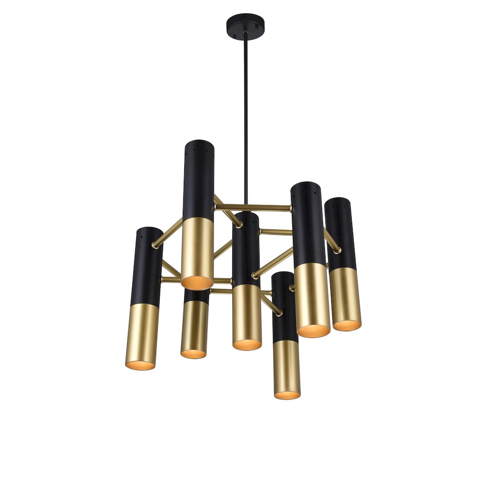 Anem 7 Light Down Chandelier With Matte Black & Satin Gold Finish. Picture 1