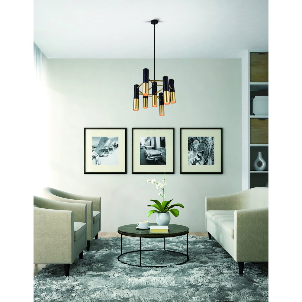 Anem 7 Light Down Chandelier With Matte Black & Satin Gold Finish. Picture 6