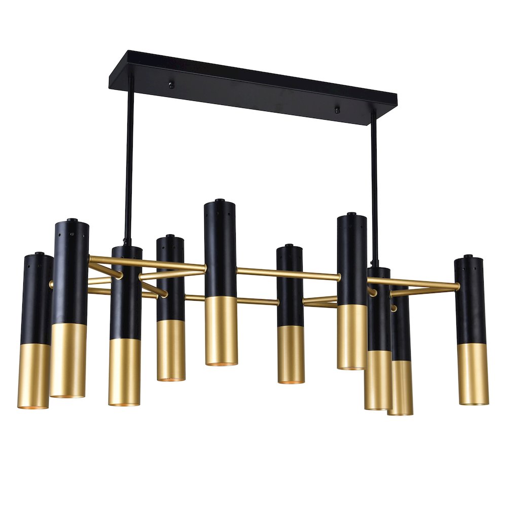 Anem 10 Light Down Chandelier With Matte Black & Satin Gold Finish. Picture 1
