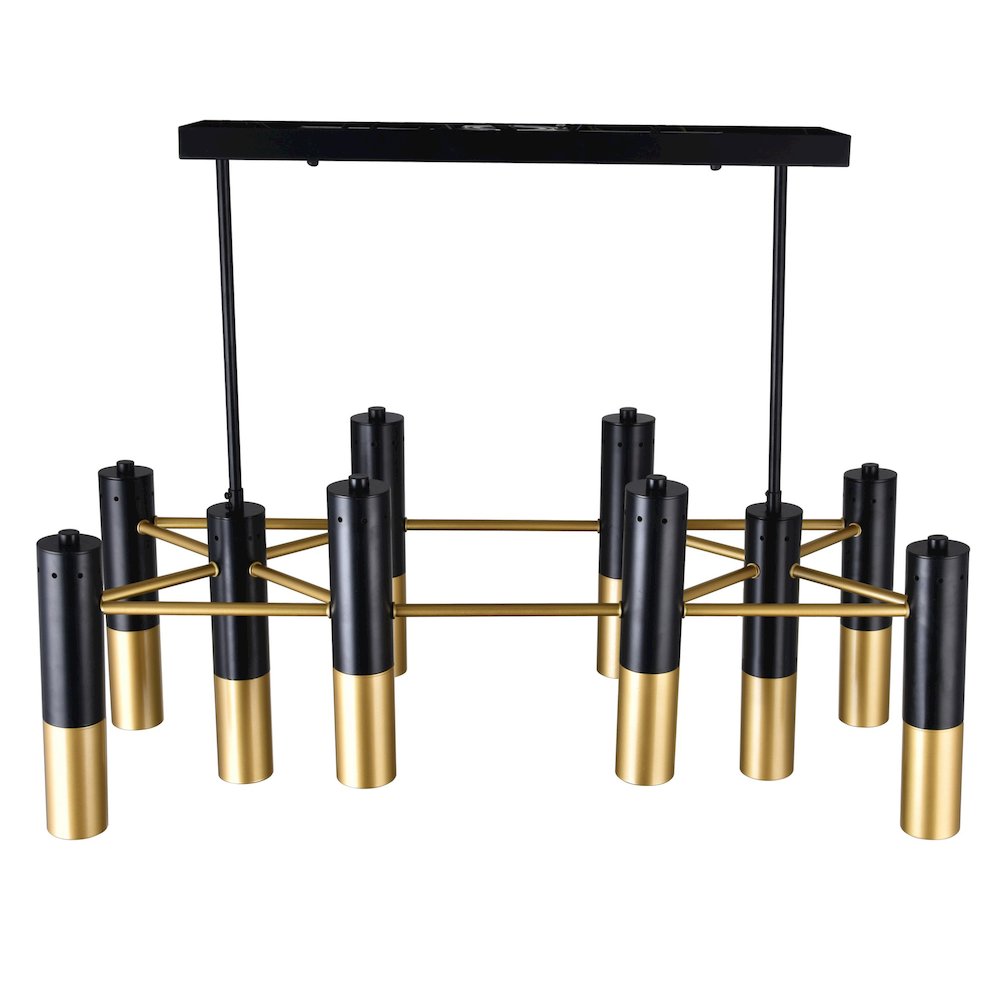 Anem 10 Light Down Chandelier With Matte Black & Satin Gold Finish. Picture 3