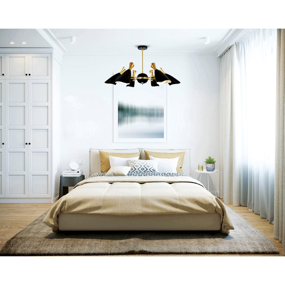 Rolin 12 Light Down Chandelier With Matte Black & Satin Gold Finish. Picture 7