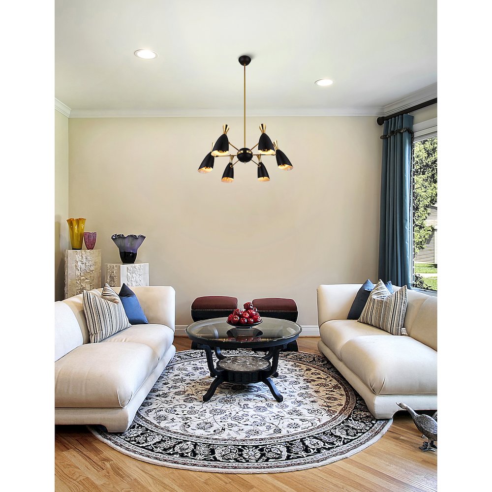 Rolin 12 Light Down Chandelier With Matte Black & Satin Gold Finish. Picture 8