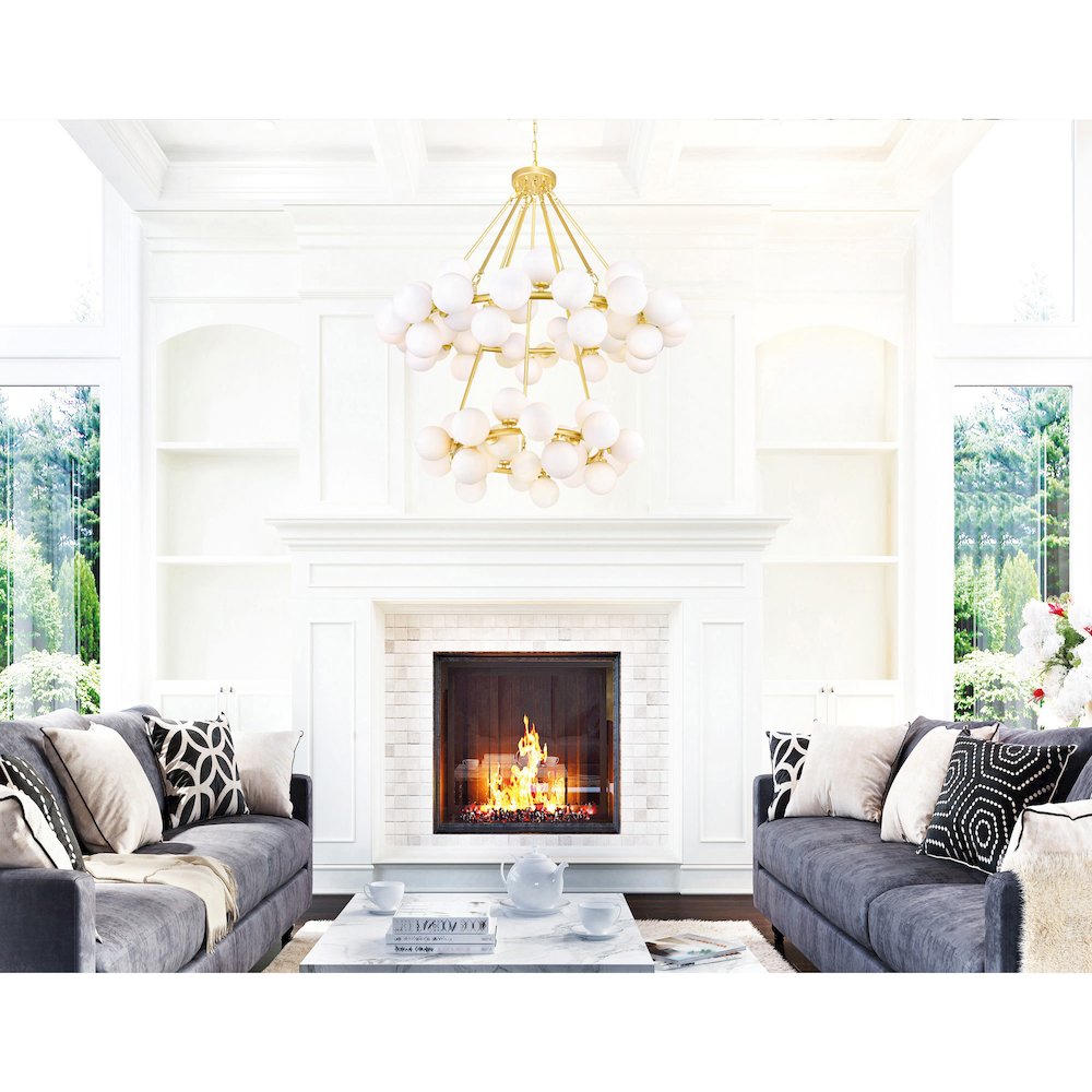 Arya 70 Light Chandelier With Satin Gold Finish. Picture 6