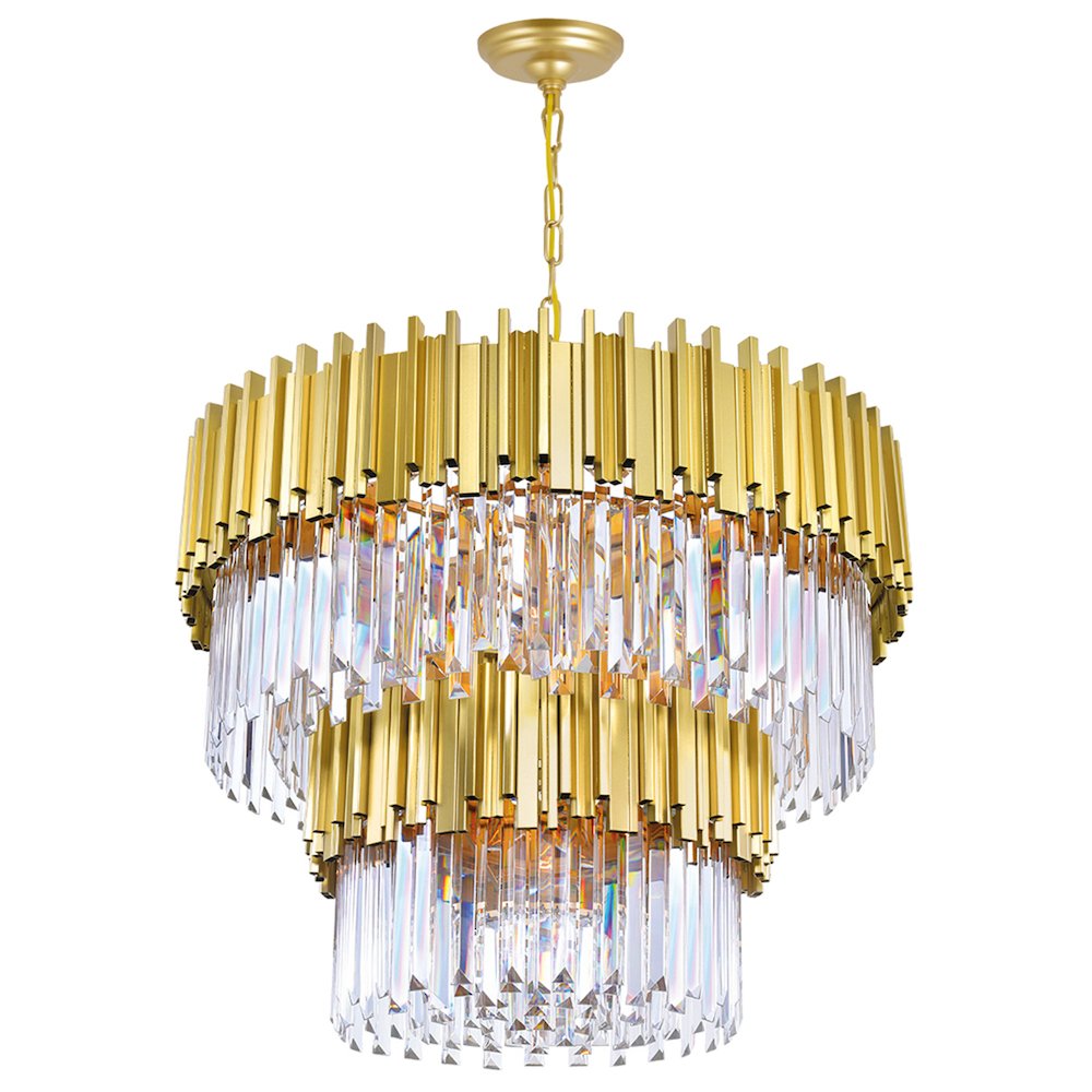 Deco 12 Light Down Chandelier With Medallion Gold Finish. Picture 1