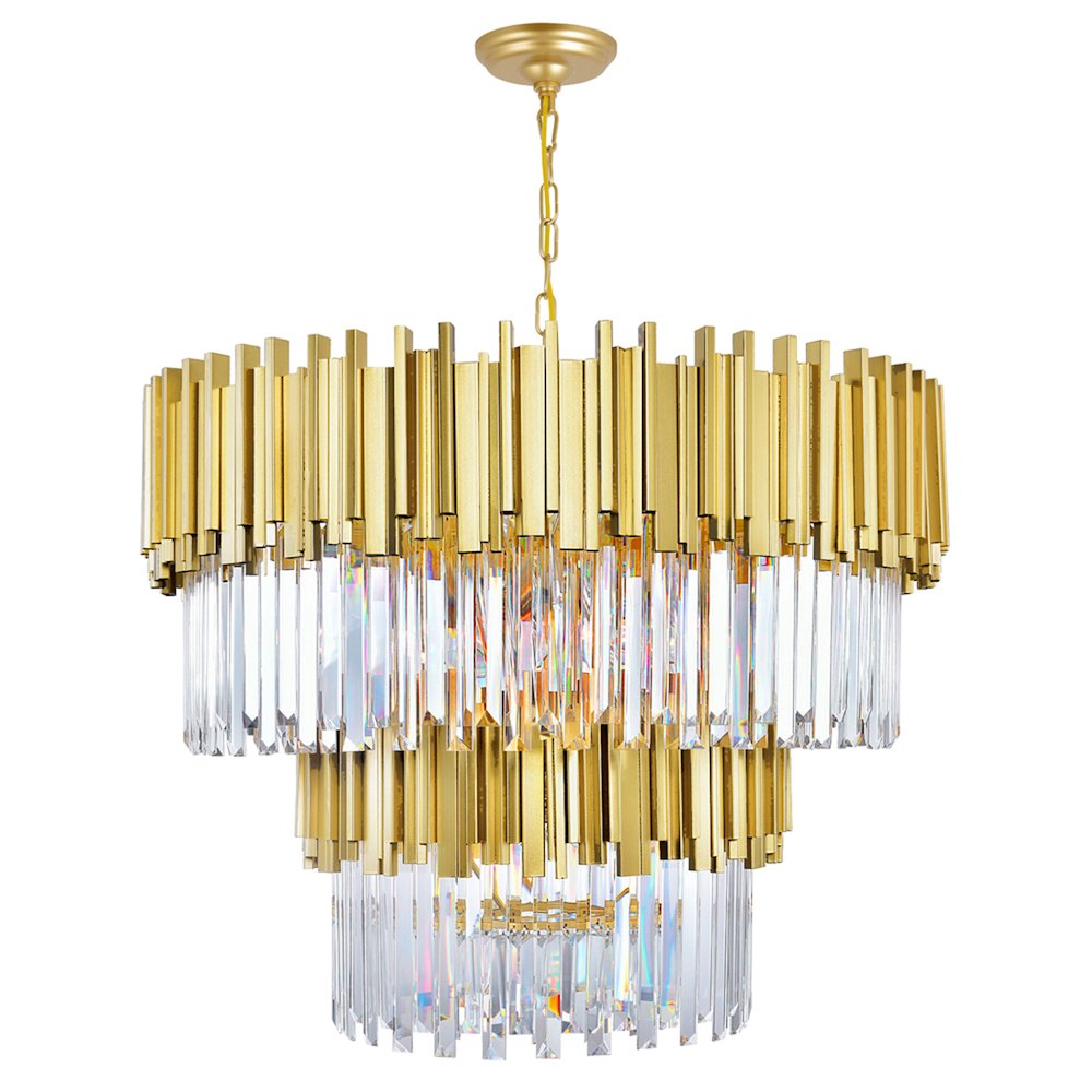 Deco 12 Light Down Chandelier With Medallion Gold Finish. Picture 3