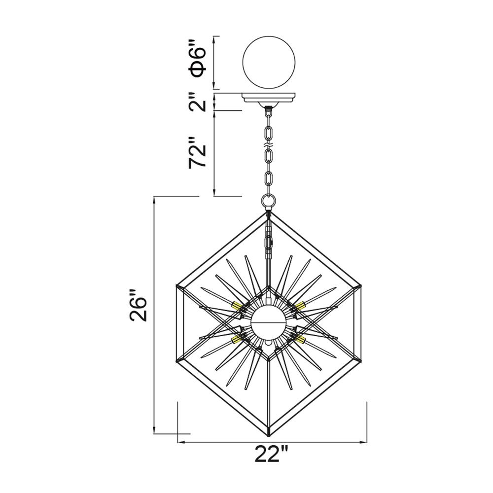 Starburst 6 Light Chandelier With Chrome & Black Finish. Picture 6