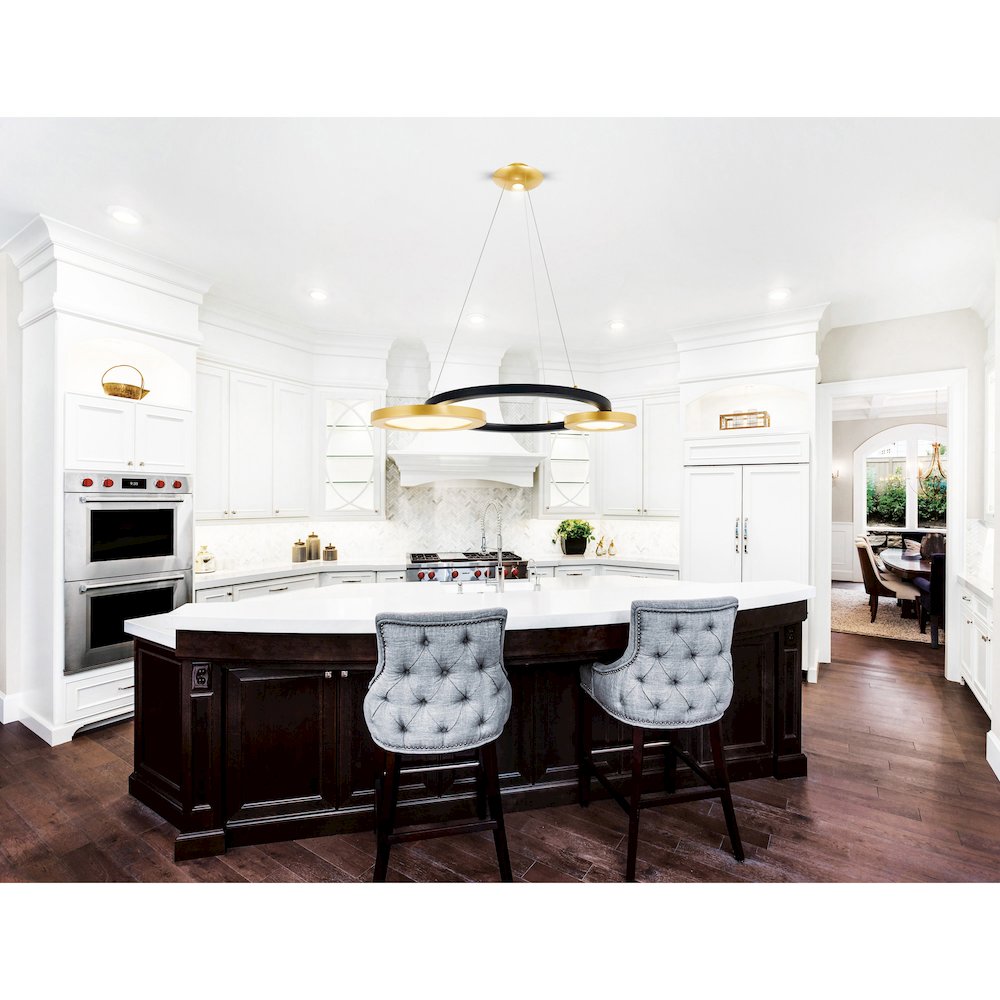 Deux Lunes LED Chandelier With Sun Gold & Black Finish. Picture 6