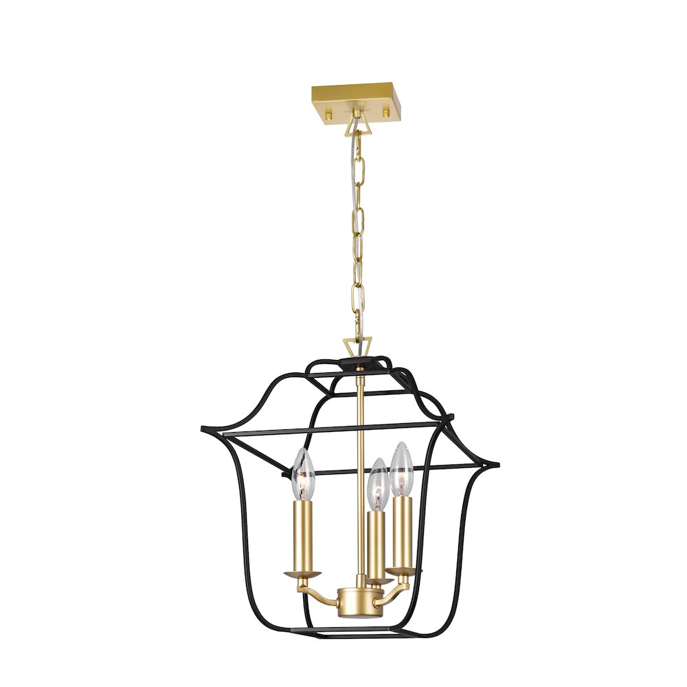 Tudor 3 Light Pendant With Satin Gold & Black Finish. Picture 1