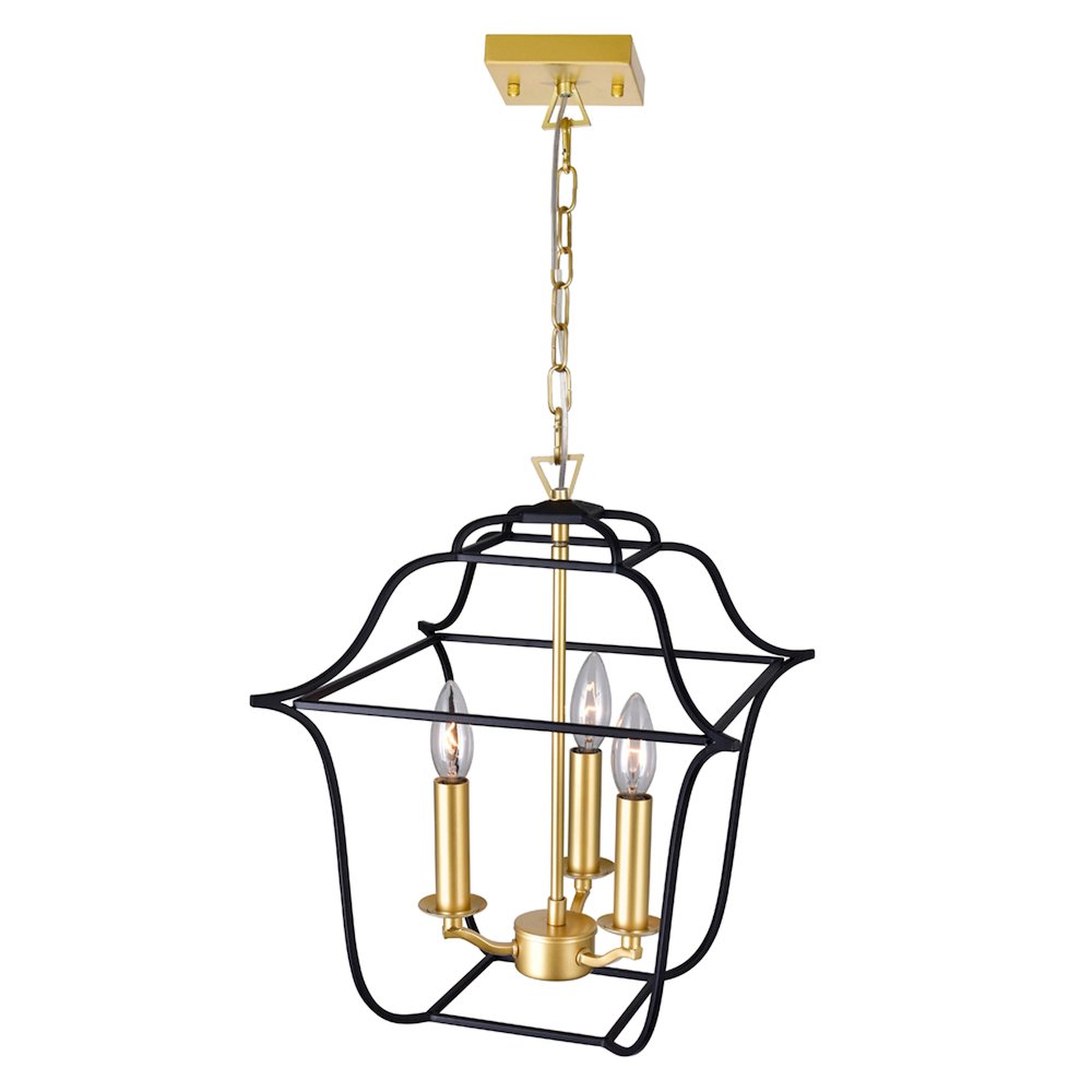 Tudor 3 Light Pendant With Satin Gold & Black Finish. Picture 3