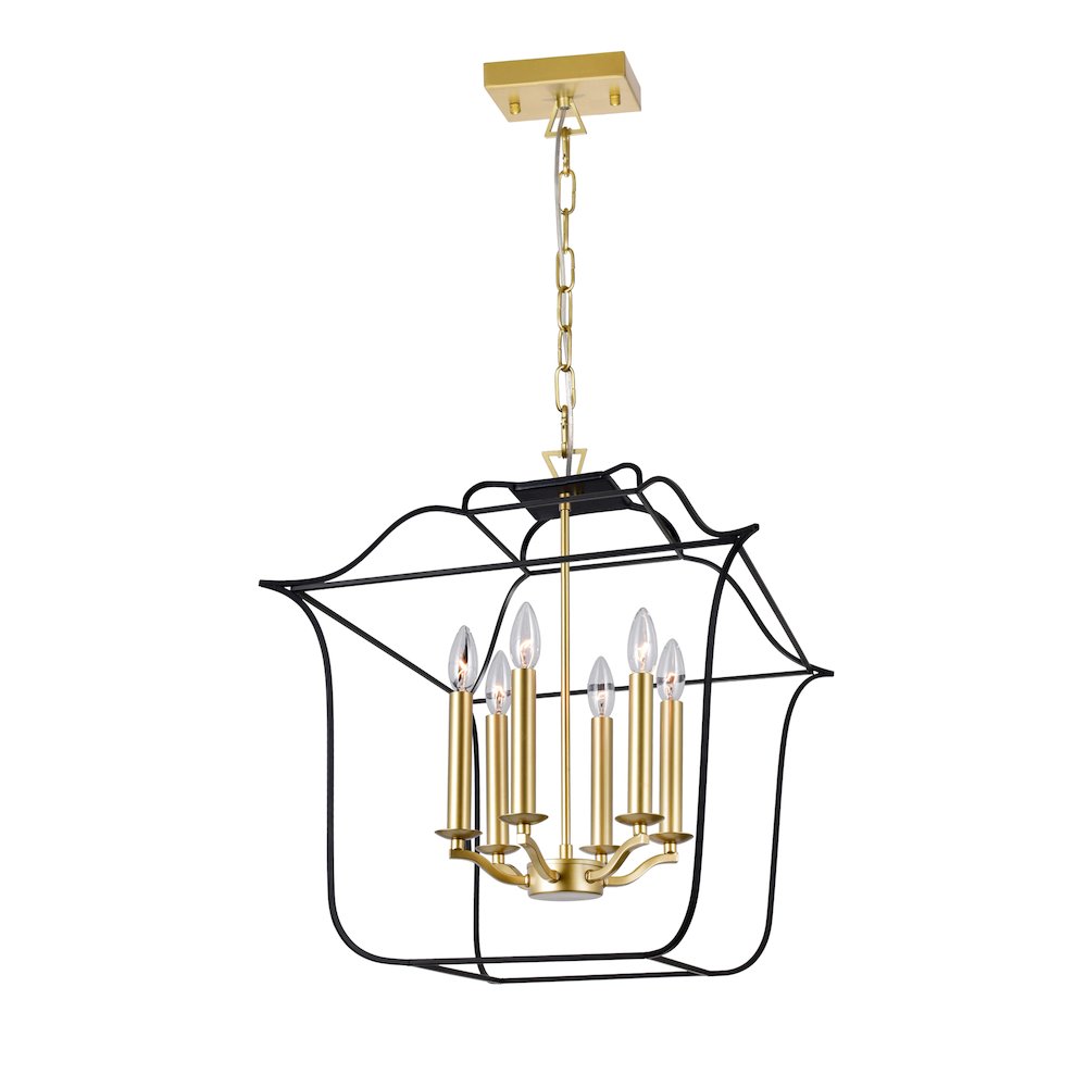 Tudor 6 Light Chandelier With Satin Gold & Black Finish. Picture 1