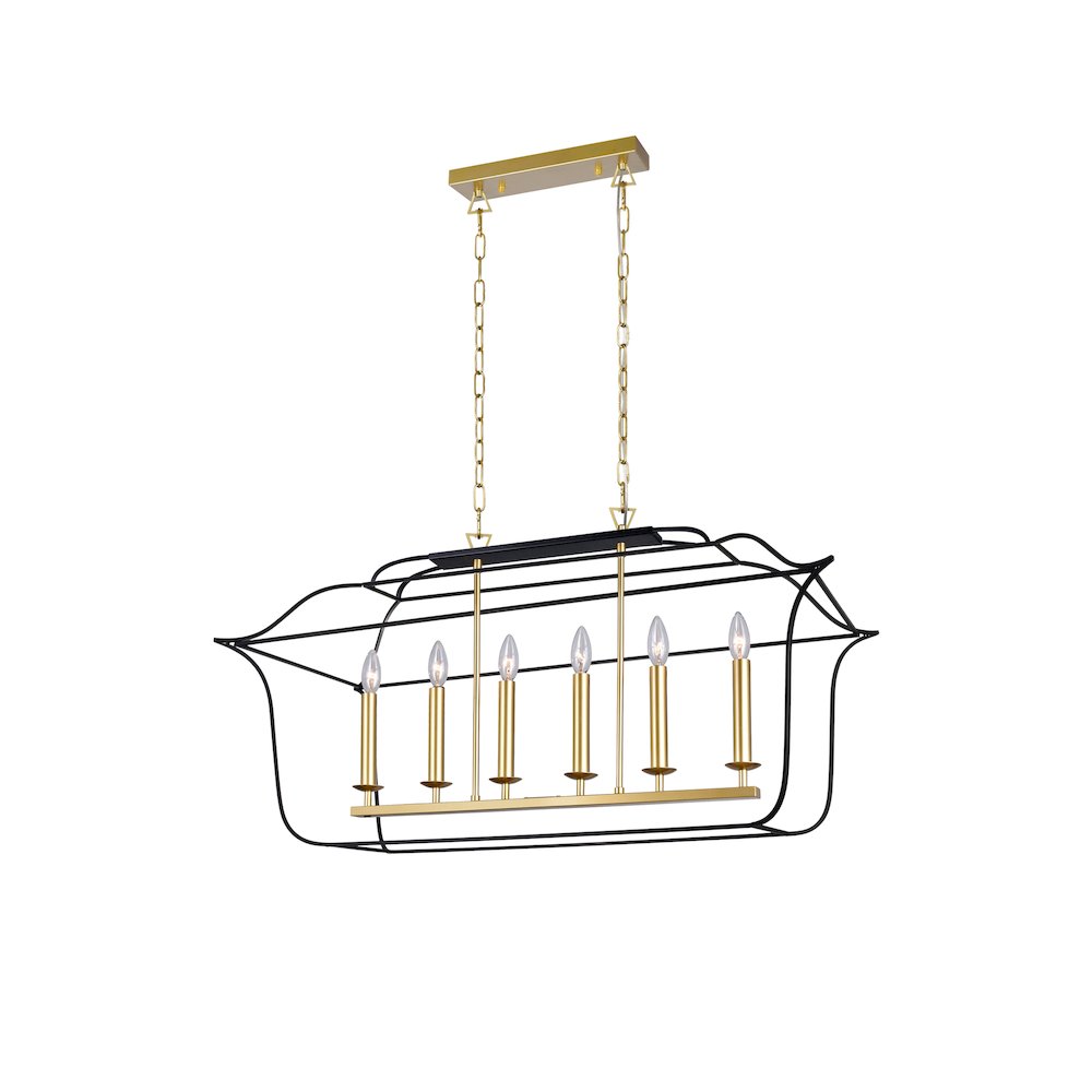 Tudor 6 Light Island/Pool Table Chandelier With Satin Gold & Black Finish. Picture 1