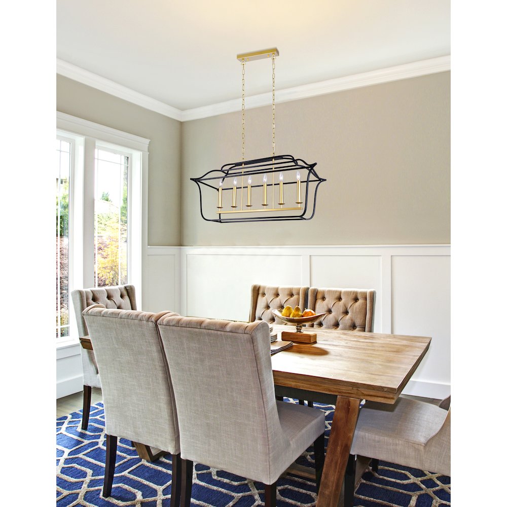 Tudor 6 Light Island/Pool Table Chandelier With Satin Gold & Black Finish. Picture 2