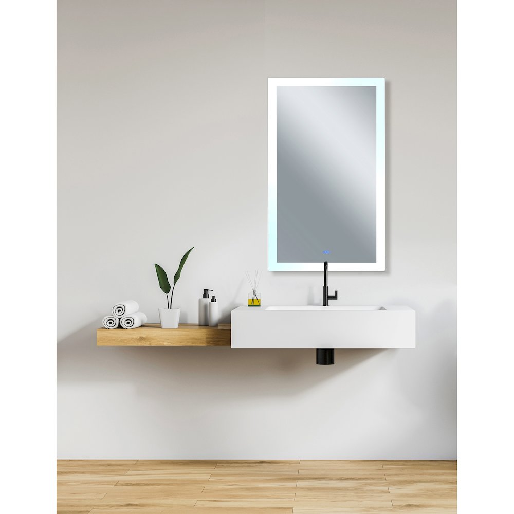 Abigail Rectangular 30x49in Matte White Integrated LED Mirror. Picture 2