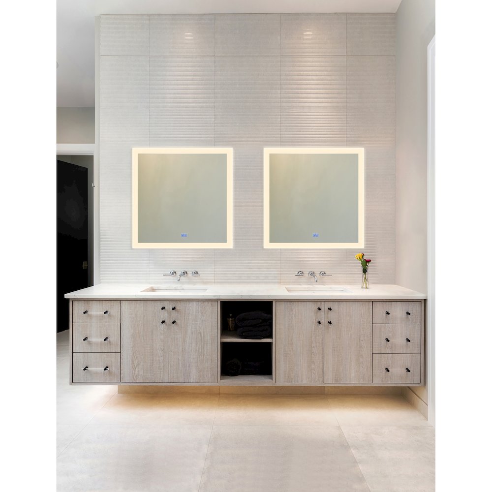 Abigail Square 36x36in Matte White Integrated LED Mirror. Picture 2