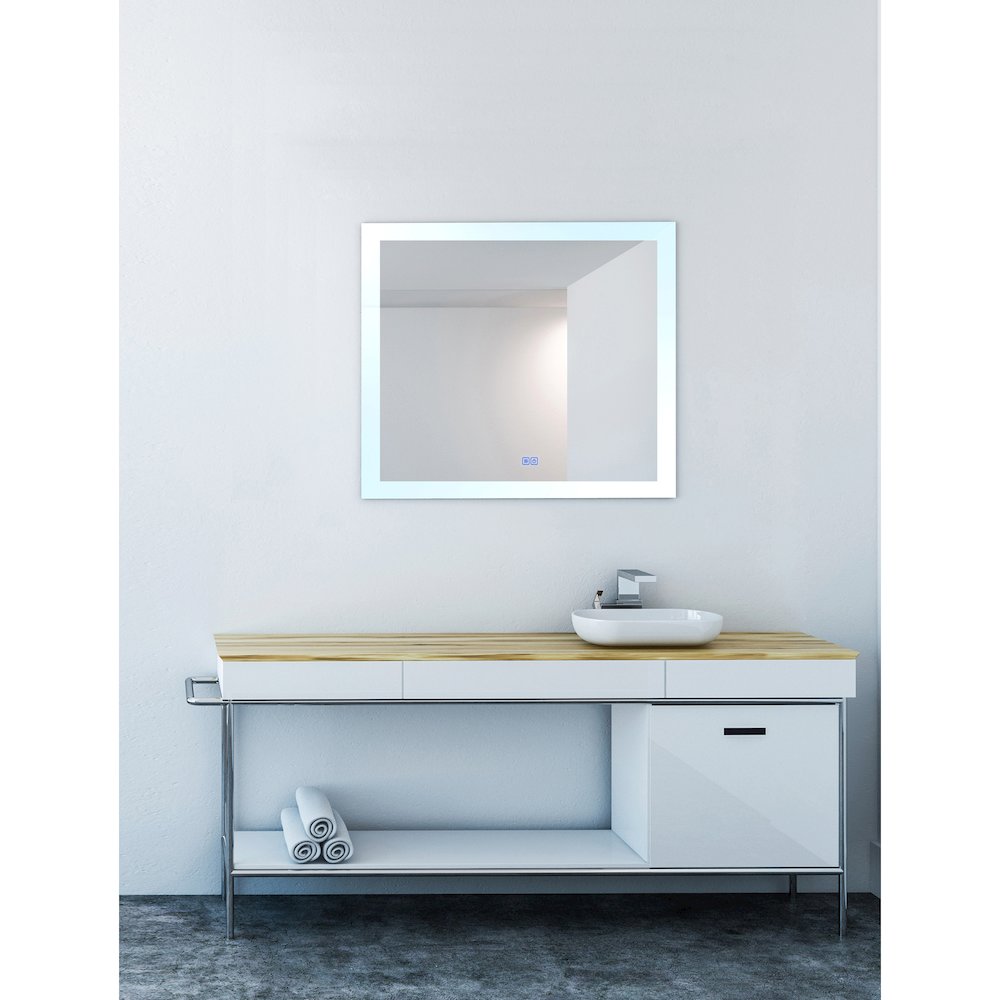 Abigail Rectangular 40x36in Matte White Integrated LED Mirror. Picture 2