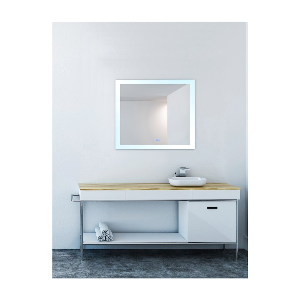 Abigail Rectangular 40x36in Matte White Integrated LED Mirror. Picture 5