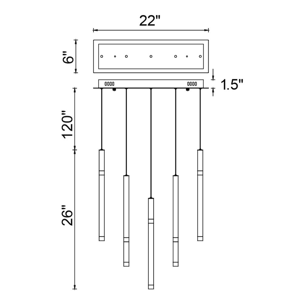 Flute 5 Light LED Chandelier With Black Finish. Picture 7