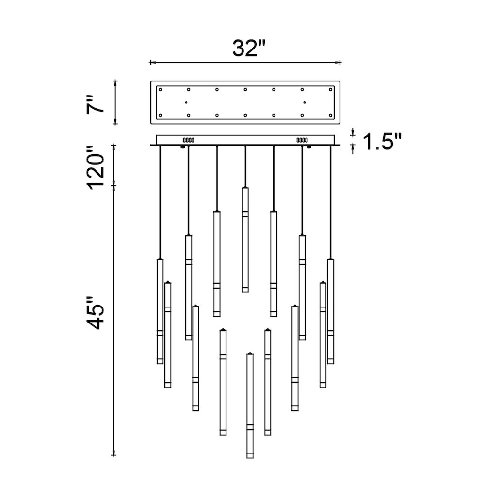 Flute 14 Light LED Chandelier With Black Finish. Picture 6