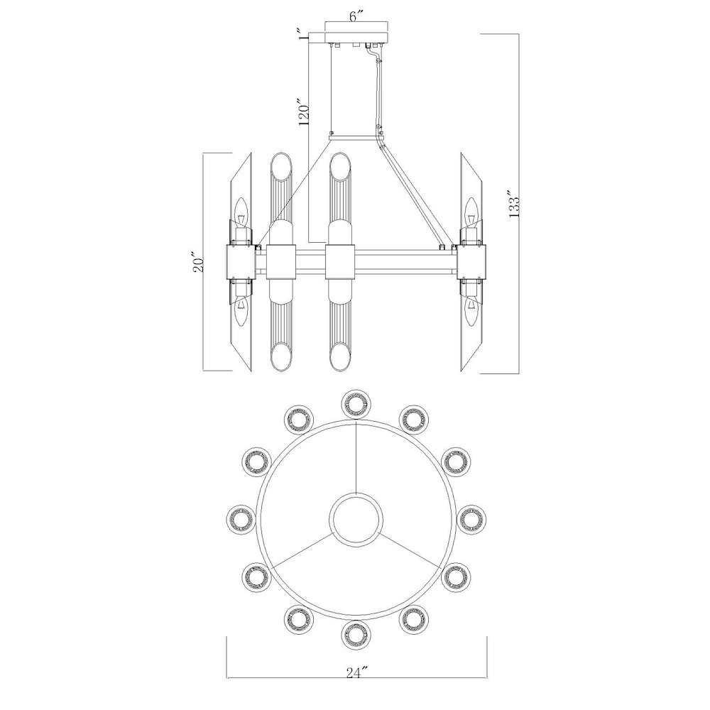 Croissant 24 Light Chandelier With Satin Gold Finish. Picture 6