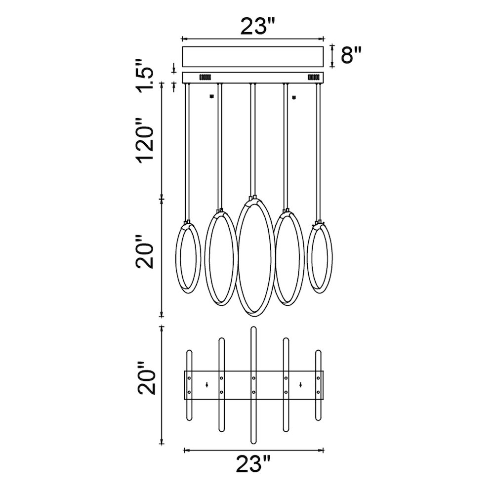 Hoops 5 Light LED Chandelier With Black Finish. Picture 6