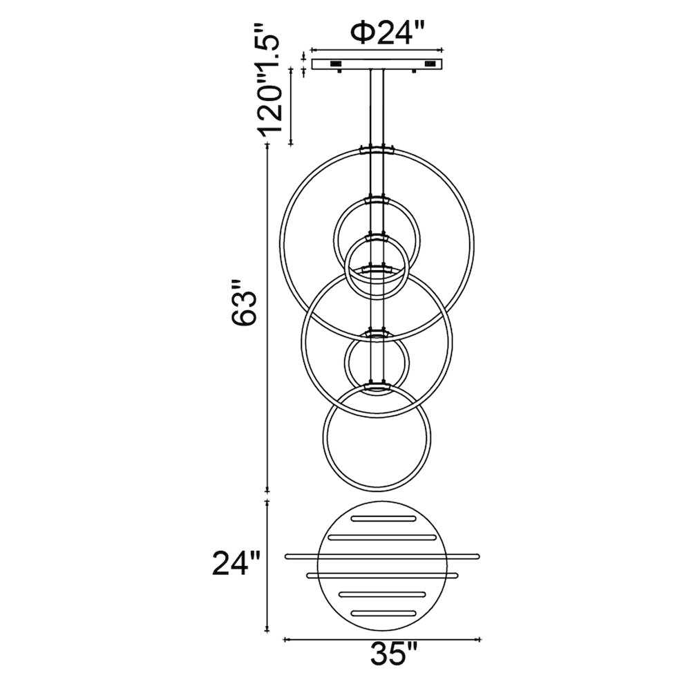Hoops 6 Light LED Chandelier With Satin Gold Finish. Picture 7