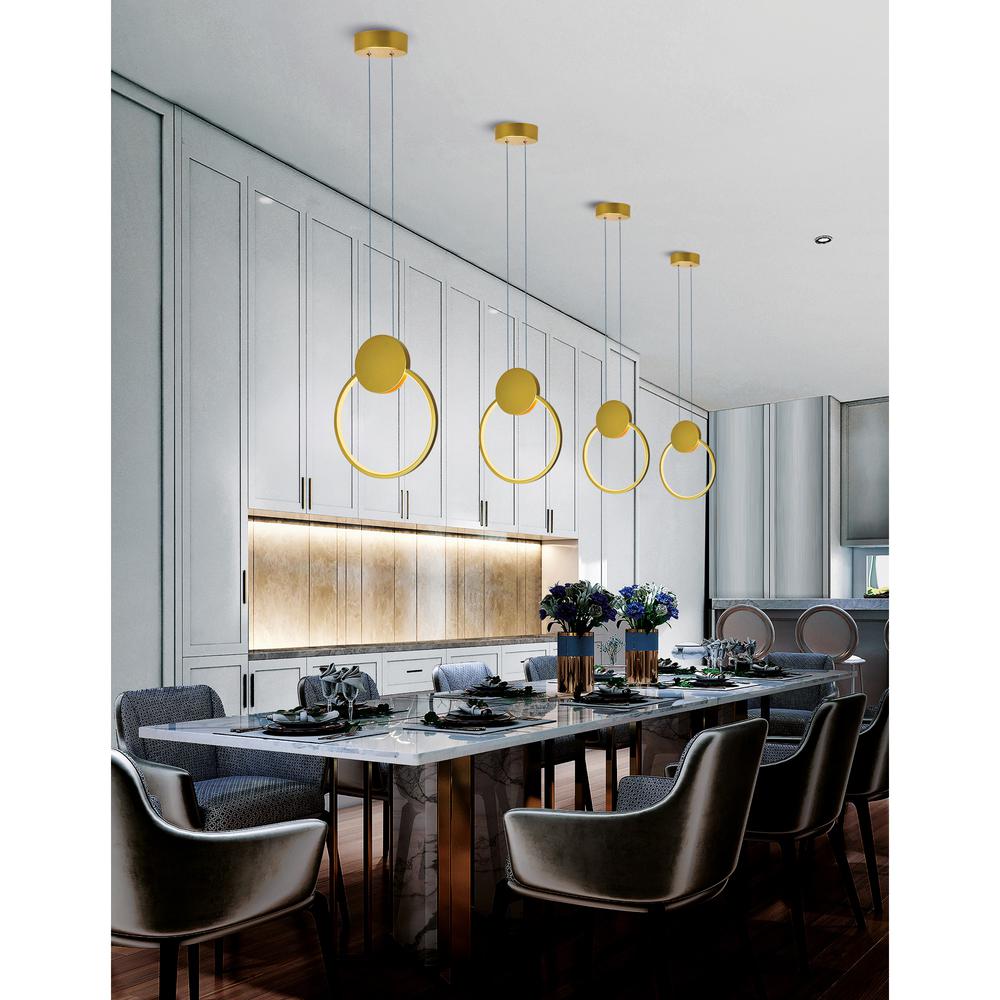 Pulley 8 in LED Satin Gold Mini Pendant. Picture 6