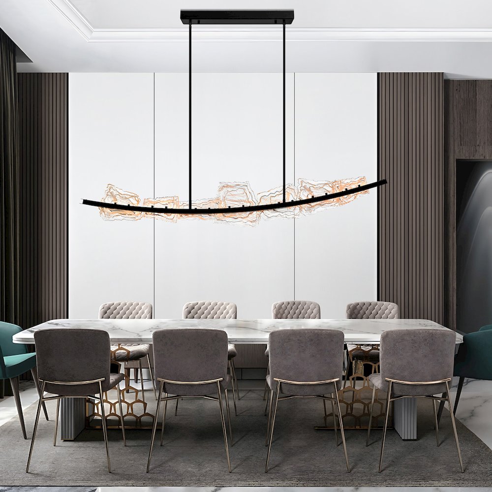 Arcus Integrated LED 70in Black Chandelier with Handcrafted Glass. Picture 15