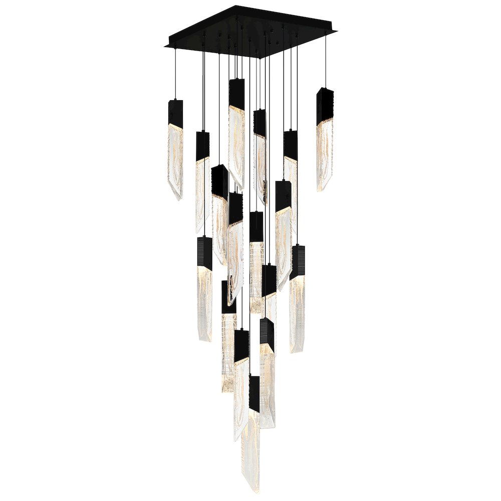 Petra Integrated LED 24in Black Chandelier with Handcrafted Glass. Picture 2