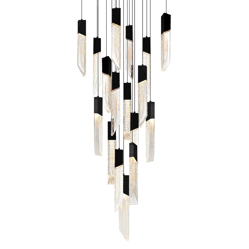 Petra Integrated LED 24in Black Chandelier with Handcrafted Glass. Picture 4