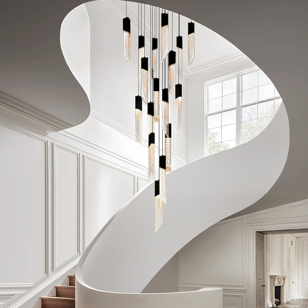 Petra Integrated LED 24in Black Chandelier with Handcrafted Glass. Picture 9