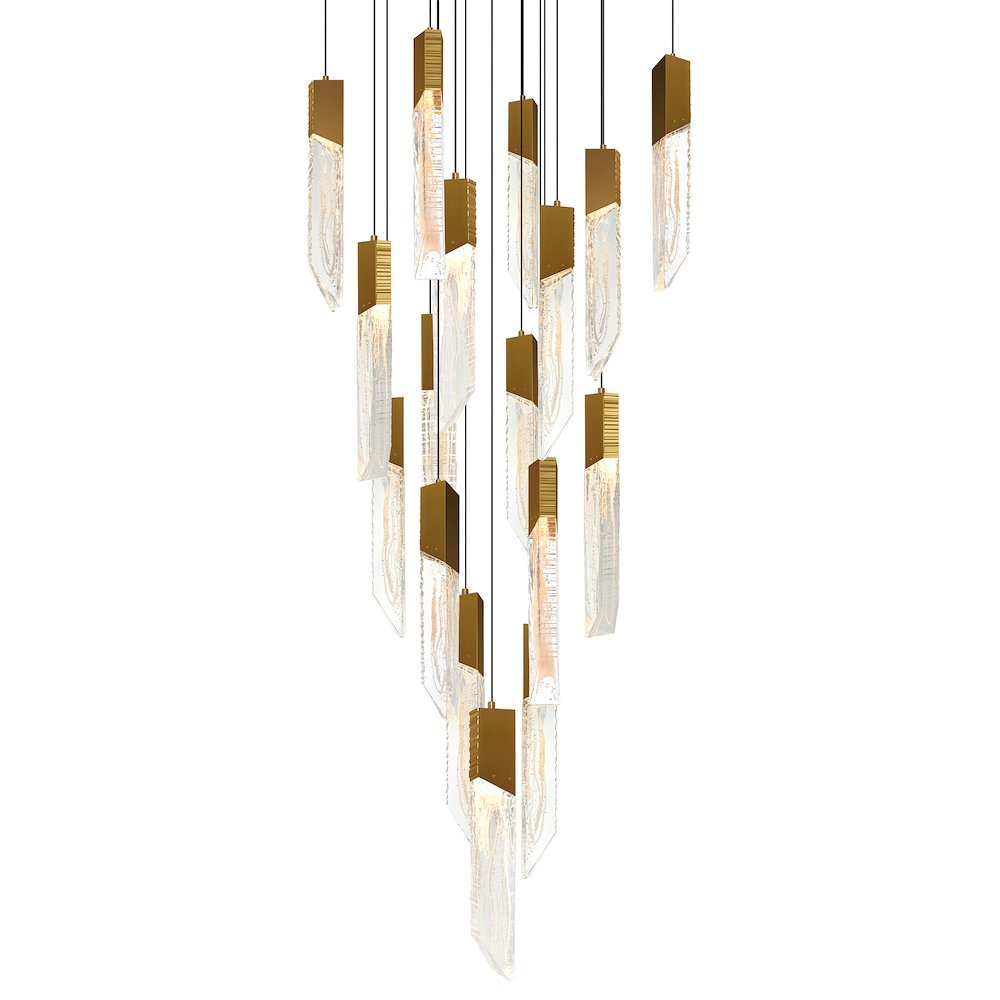 Petra Integrated LED 24in Brass Chandelier with Handcrafted Glass. Picture 3