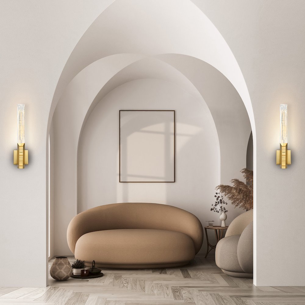 Petra Integrated LED 22in Brass Wall Light with Handcrafted Glass. Picture 9