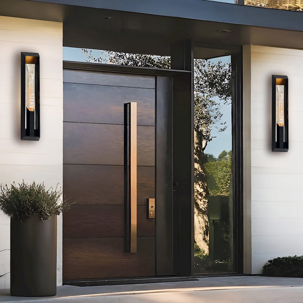 Petra Integrated LED 29in Sand Black Outdoor Wall Light with Handcrafted Glass. Picture 7