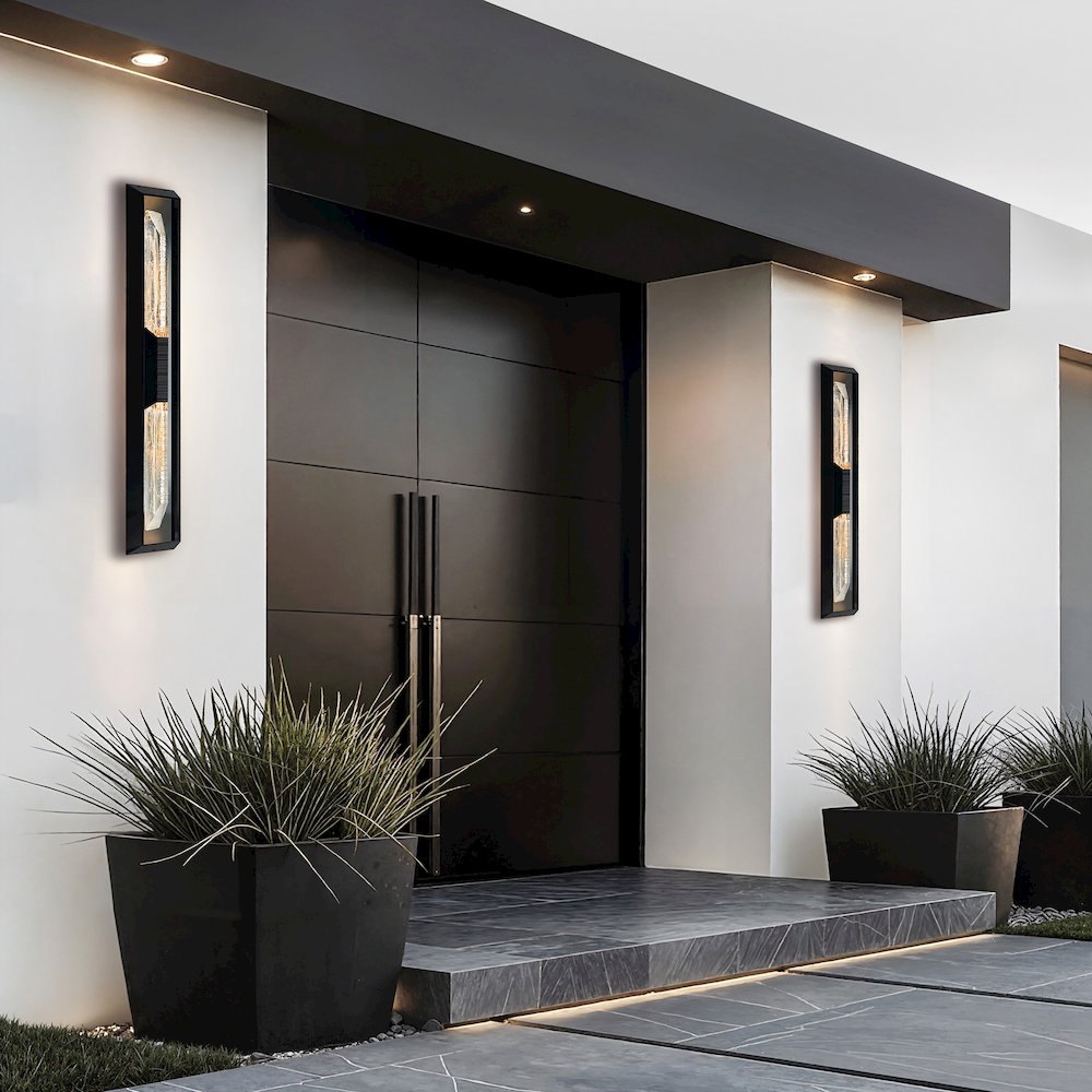 Petra Integrated LED 44in Sand Black Outdoor Wall Light with Handcrafted Glass. Picture 9
