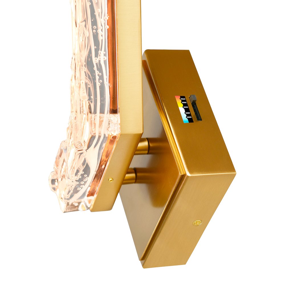 Contour Integrated LED 19in Brass Wall Light with Handcrafted Glass. Picture 7