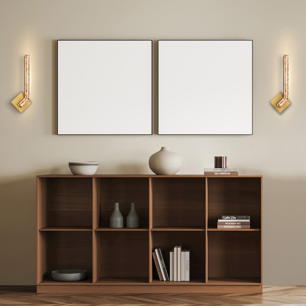 Contour Integrated LED 19in Brass Wall Light with Handcrafted Glass. Picture 10