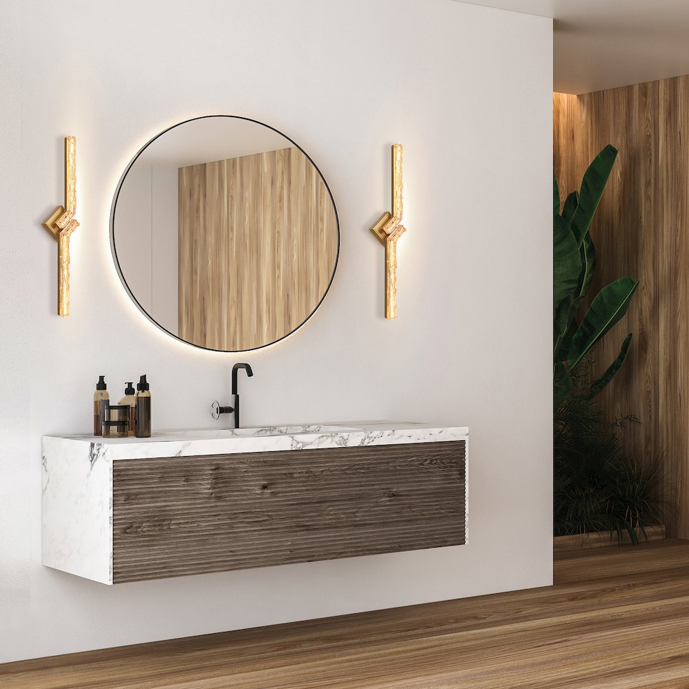 Contour Integrated LED 33in Brass Vanity Light with Handcrafted Glass. Picture 10